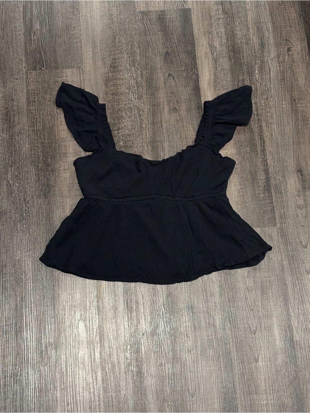 Hollister Black Ruffle Strap Peplum Crop Top